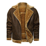 Men's Fleece-Lined Lapel Faux Leather Jacket