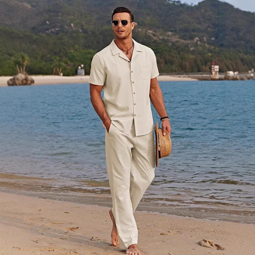 Men's Beach Shirt and Relaxed-Fit Pants Set