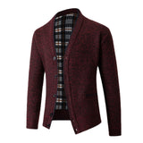 Men's Plaid Fleece-Lined V-Neck Knit Cardigan