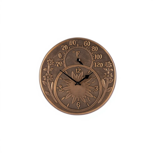 Poolmaster 52551 Indoor or Outdoor Terra-Cotta Clock and Thermometer, Antique Gold,Neutral,Medium