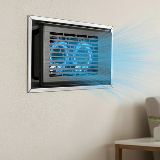 Quiet 4"x10" Air Vent Booster Fan with 10 Speeds, Remote Control, Thermostat, and Smart Temperature Sensor – Black