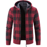 Men's Plaid Fleece-Lined Hooded Cardigan