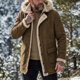 Men's Lined Hooded Hiking Jacket with Fur-Style Collar