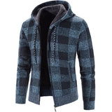 Men's Plaid Fleece-Lined Hooded Cardigan