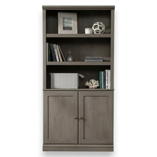 Sauder 70" 5 Shelf Bookcase with Doors Mystic Brown: Mid-Century Modern, MDF Frame, Vertical Storage