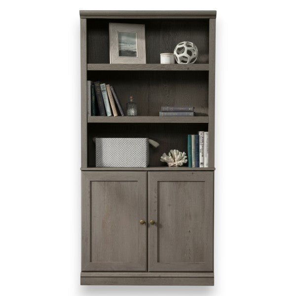 Sauder 70" 5 Shelf Bookcase with Doors Mystic Brown: Mid-Century Modern, MDF Frame, Vertical Storage