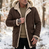 Men's Lined Hooded Hiking Jacket with Fur-Style Collar