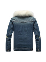 Men's Fleece-Lined Denim Jacket with Removable Collar