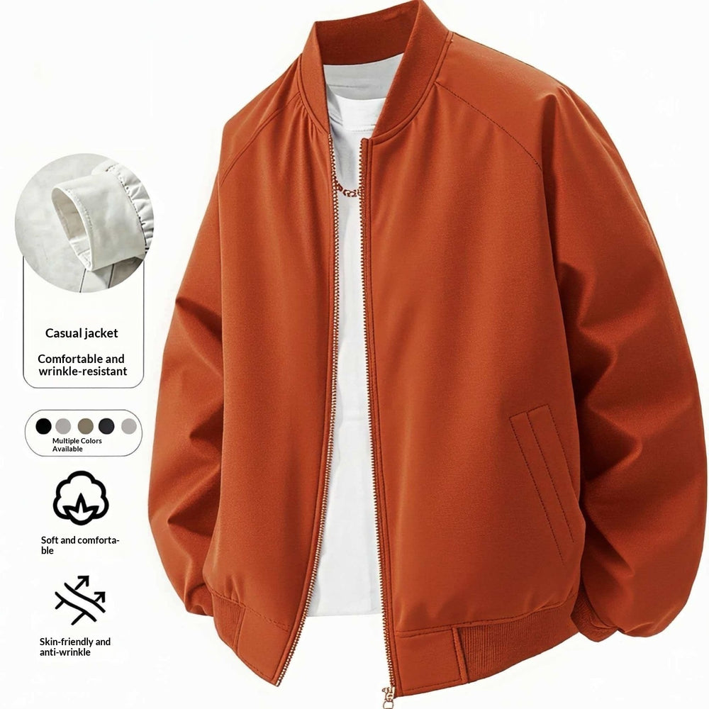 Men's Solid-Color Baseball-Collar Jacket
