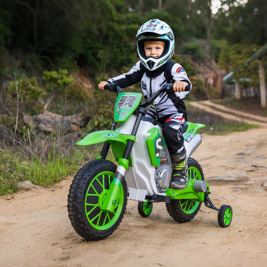 Kids 12V Electric Motorcycle with Training Wheels – Green – product image 1