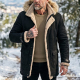 Men's Lined Hooded Hiking Jacket with Fur-Style Collar