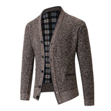 Men's Plaid Fleece-Lined V-Neck Knit Cardigan