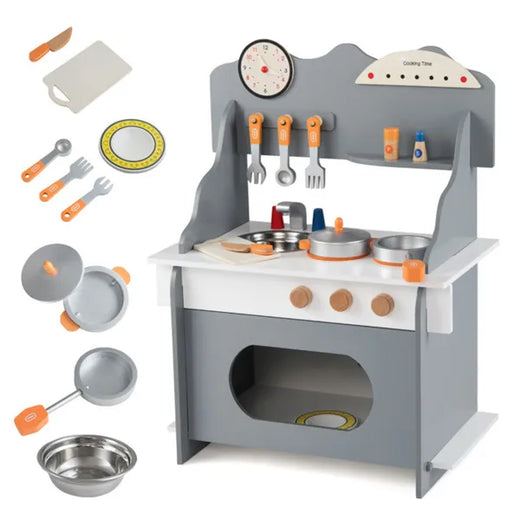 Kids Wooden Play Kitchen with Sink & Accessories – Gray – product image 1