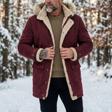 Men's Lined Hooded Hiking Jacket with Fur-Style Collar