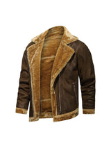 Men's Fleece-Lined Lapel Faux Leather Jacket