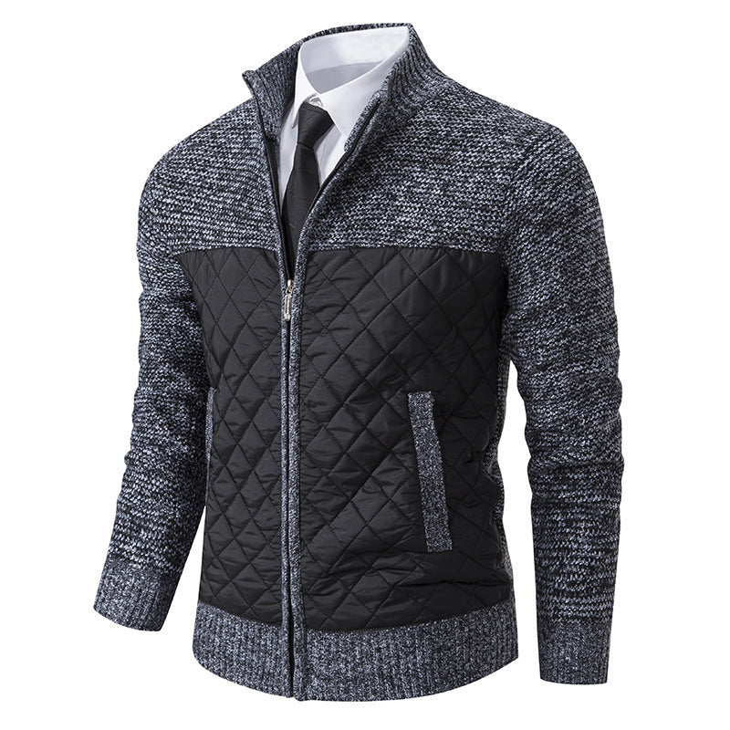 Men's Quilted Fleece-Lined Zip-Up Knit Cardigan