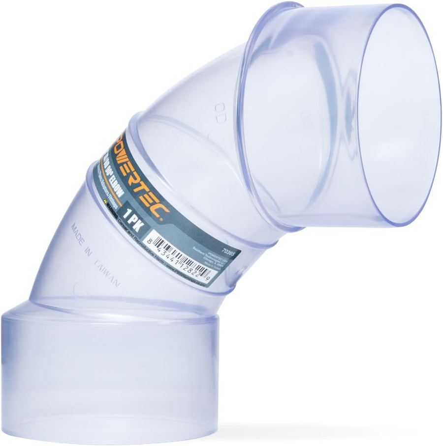 4-Inch Clear 90-Degree Dust Collection Elbow Connector – Durable Hose Fitting for Efficient Dust Extraction