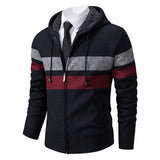 Men's Striped Fleece-Lined Hooded Cardigan