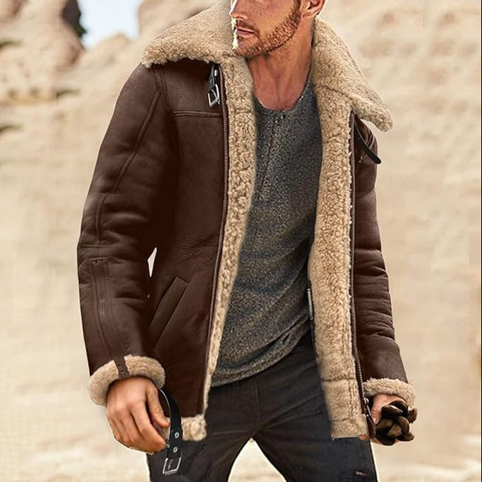 Men's Suede-Style Faux Fur Thick Jacket