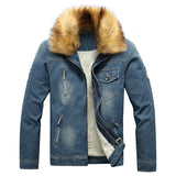 Men's Fleece-Lined Denim Jacket with Removable Collar