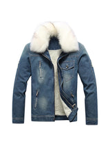 Men's Fleece-Lined Denim Jacket with Removable Collar