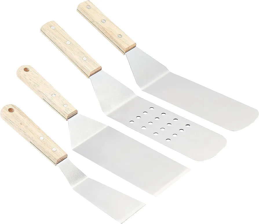 Generic 4-Piece Stainless Steel Barbecue Flat Griddle Spatula Set – Durable BBQ Cooking Tools, Silver