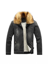 Men's Fleece-Lined Denim Jacket with Removable Collar