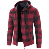 Men's Plaid Fleece-Lined Hooded Cardigan