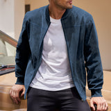 Men's Suede-Style Stand-Collar Zip Jacket