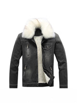 Men's Fleece-Lined Denim Jacket with Removable Collar