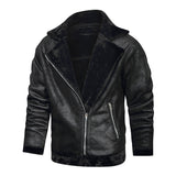 Men's Fleece-Lined Lapel Faux Leather Jacket
