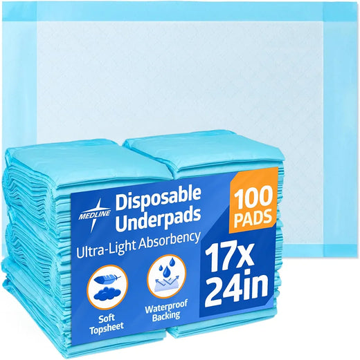 Generic Product Medline Ultra Lightweight Disposable Underpad, 17” x 24”, Tissue & Plastic, 100 Count