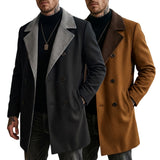 Men's Color-Block Double-Breasted Long Blazer
