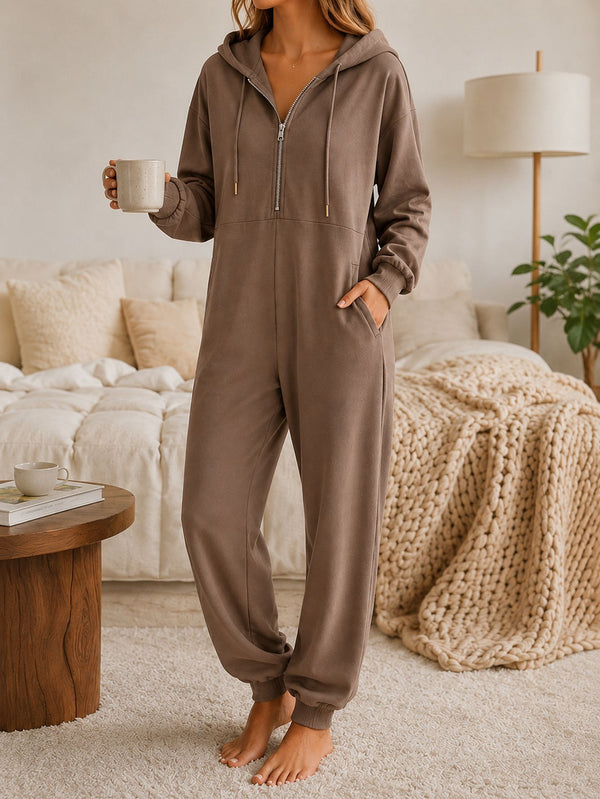 Pocket Long-Sleeve Drawstring Hooded Loungewear