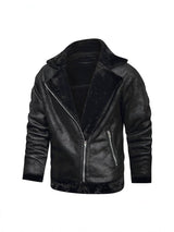 Men's Fleece-Lined Lapel Faux Leather Jacket