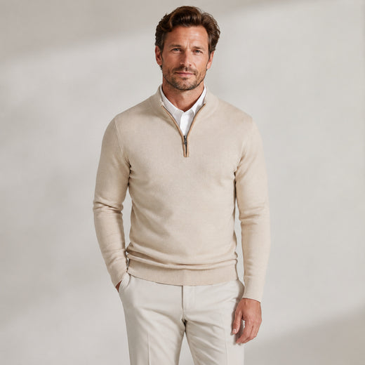 Men's Stand-Collar Half-Zip Knit Set