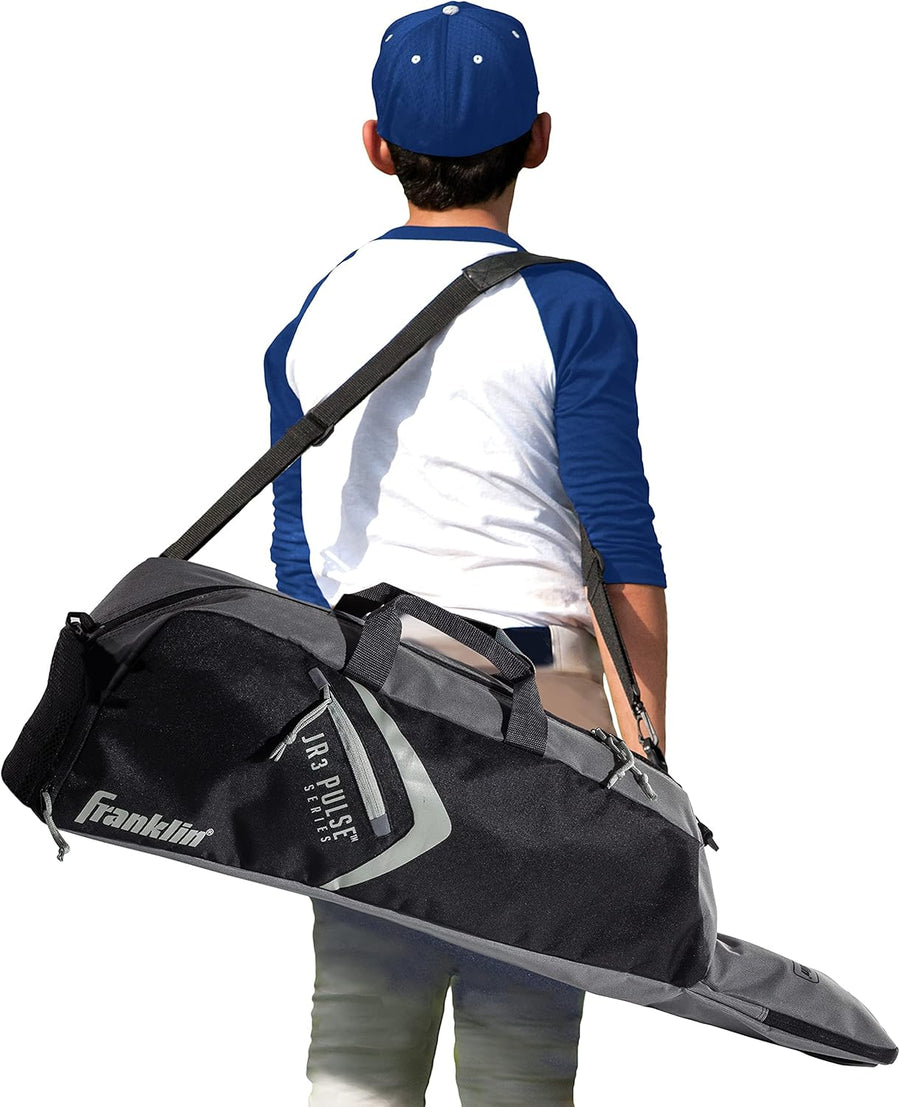 Franklin Sports Youth Baseball Bag - JR3 Junior Kids Bat Bag for Teeball, Baseball + Softball - Boys + Girls Equipment - Black/Gray