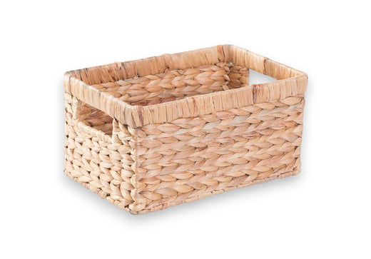 Natural Woven Water Hyacinth Wicker Rectangular Storage Bin Basket with Handles, Large