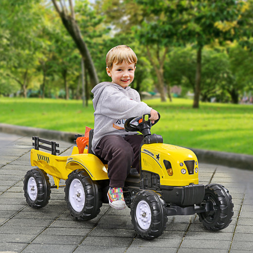 Kids Pedal Tractor with Trailer, Shovel & Rake – Yellow – product image 1