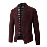 Men's Plaid Fleece-Lined V-Neck Knit Cardigan