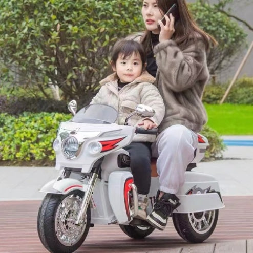 Kids 12V Two-Seat Electric Motorcycle with Storage – White – product image 1