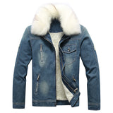 Men's Fleece-Lined Denim Jacket with Removable Collar