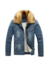 Men's Fleece-Lined Denim Jacket with Removable Collar