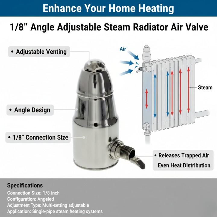 1/8" Angle Adjustable Steam Radiator Air Valve - High-Efficiency Replacement Vent