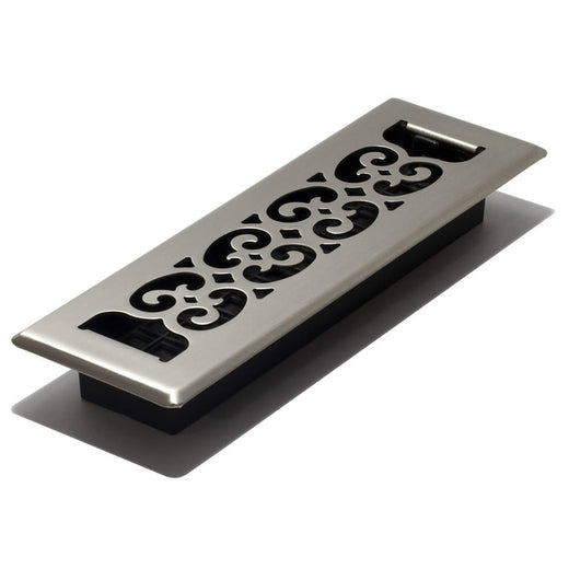 Scroll Pattern Floor Register – 2" x 10" Brushed Nickel