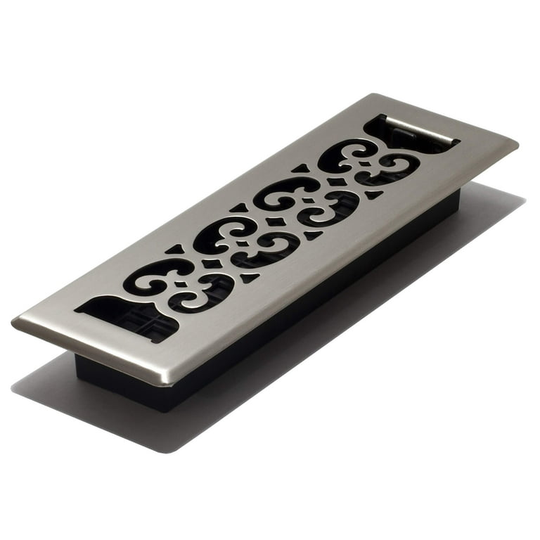 Scroll Pattern Floor Register – 2" x 10" Brushed Nickel