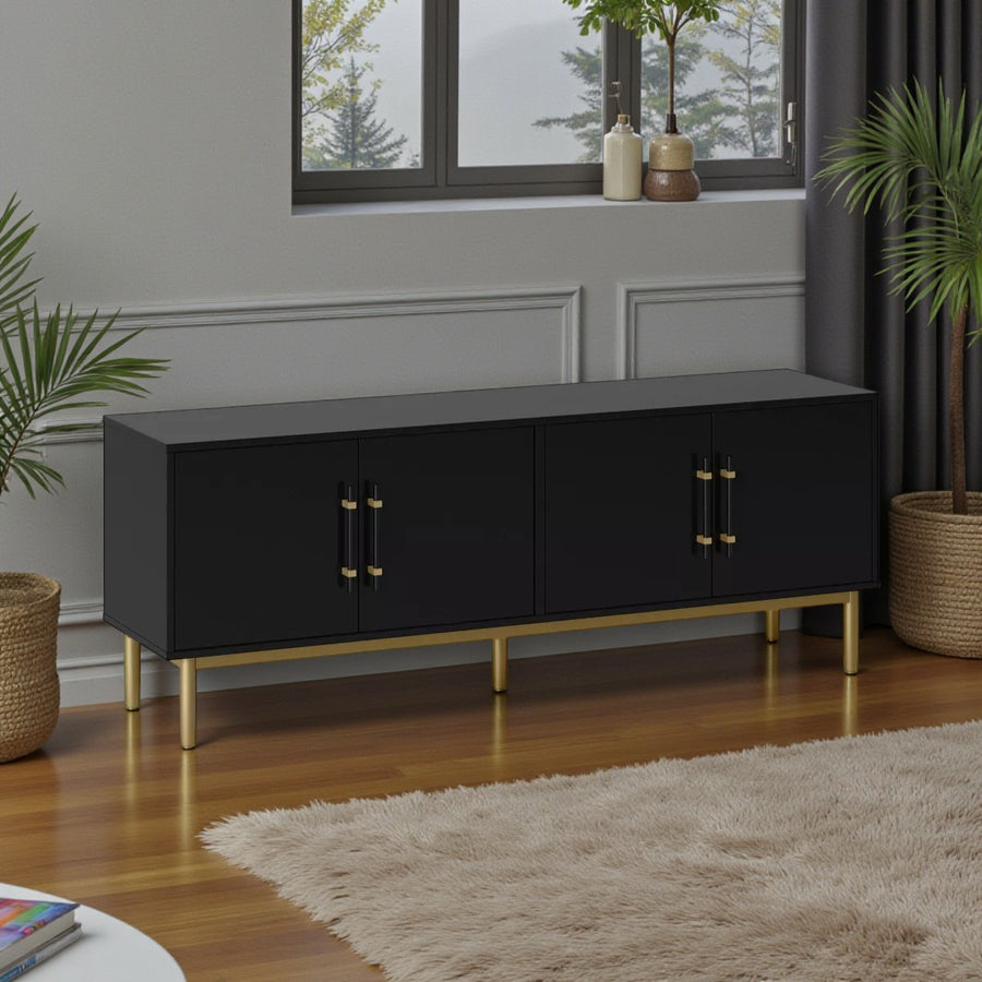 Ellery Luxe TV Stand for TVs up to 60" Black - Threshold: Gold-Finish Legs, Wood Frame, Storage