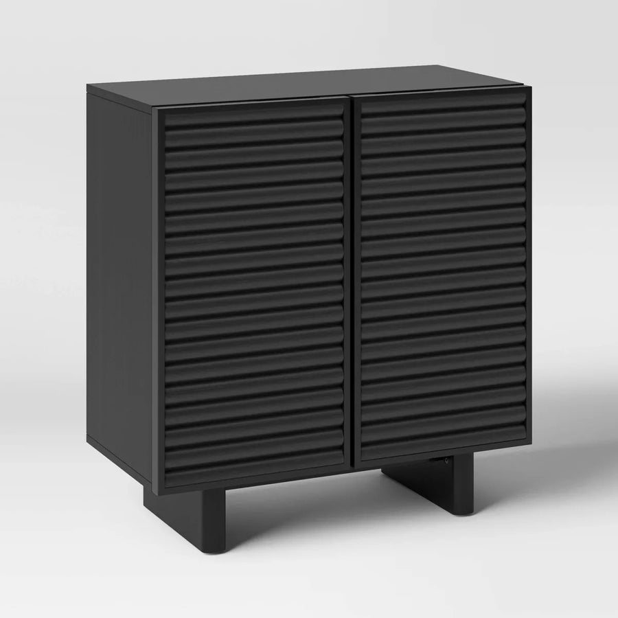 Threshold Black Fluted Accent Cabinet 2-Door Storage Console Buffet .