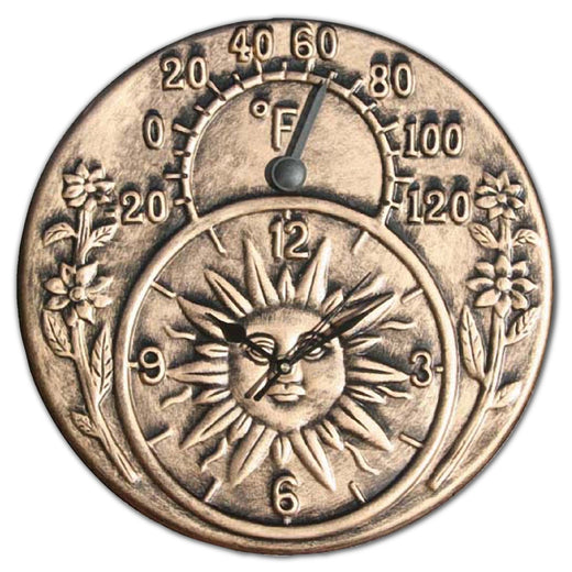 Outdoor Wall Clock and Thermometer – Terra-Cotta / Antique Gold Finish