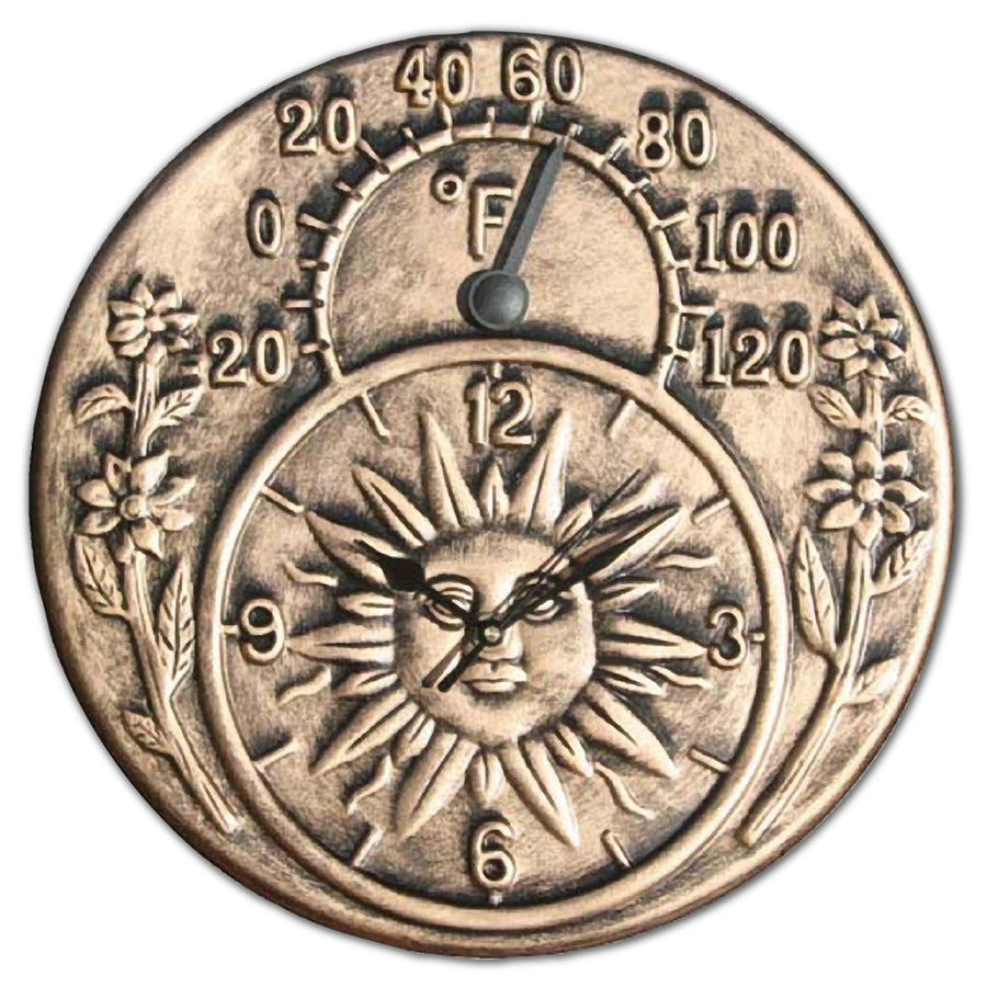 Outdoor Wall Clock and Thermometer – Terra-Cotta / Antique Gold Finish